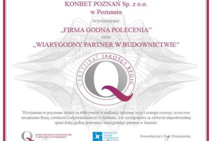 Wiarygodny Partner w Budownictwie i w Biznesie KONBET Poznań