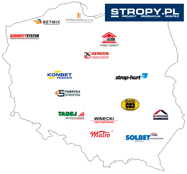 Mapa producentów stropów grupy STROPY.pl